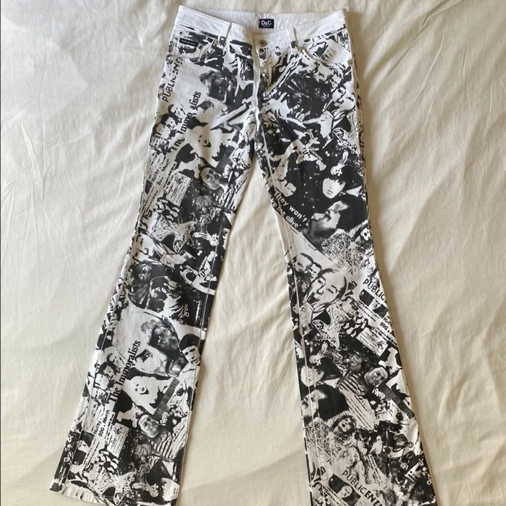 VINTAGE Y2K DOLCE & GABBANA R. BUDD DWYER NEWSPAPER PRINT JEANS Size 26 - Picture 12 of 15